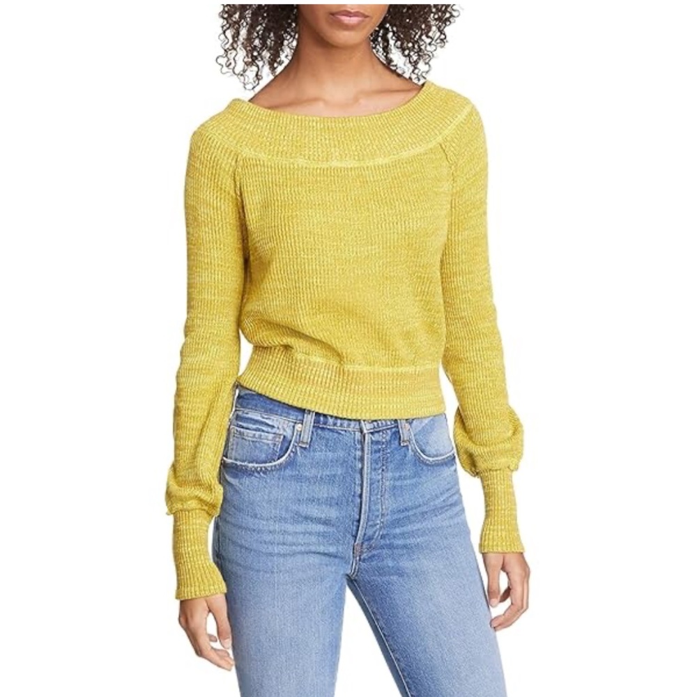 Free People Sugar Rush off-the-shoulder sweater in a yellow